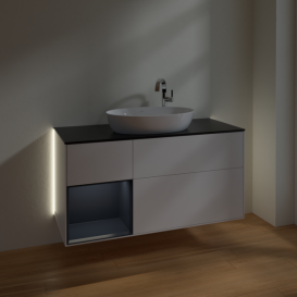 Тумба под раковину Villeroy & Boch Finion 120х50,1 см с подсветкой МДФ белый матовый лак/стекло черное матовое G942HGMT