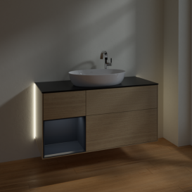 Тумба под раковину Villeroy & Boch Finion 120х50,1 см с подсветкой МДФ шпон дуба/стекло черное матовое G942HGPC
