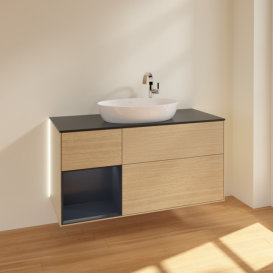 Тумба под раковину Villeroy & Boch Finion 120х50,1 см с подсветкой МДФ шпон дуба/стекло черное матовое G942HGPC