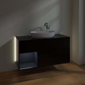 Тумба под раковину Villeroy & Boch Finion 120х50,1 см с подсветкой МДФ черный матовый лак/стекло черное матовое G942HGPD