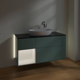 Тумба под раковину Villeroy & Boch Finion 120х50,1 см с подсветкой МДФ оливковый матовый лак/стекло черное матовое G942MTGM
