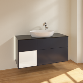 Тумба под раковину Villeroy & Boch Finion 120х50,1 см с подсветкой МДФ темно-синий матовый лак/стекло черное матовое G942MTHG