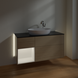 Тумба под раковину Villeroy & Boch Finion 120х50,1 см с подсветкой МДФ шпон дуба/стекло черное матовое G942MTPC