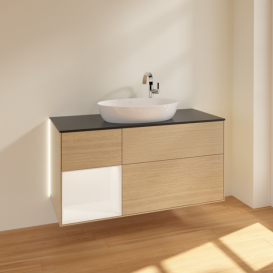 Тумба под раковину Villeroy & Boch Finion 120х50,1 см с подсветкой МДФ шпон дуба/стекло черное матовое G942MTPC