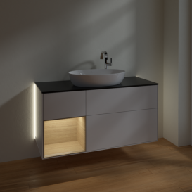 Тумба под раковину Villeroy & Boch Finion 120х50,1 см с подсветкой МДФ глянцевый белый лак/стекло черное матовое G942PCGF