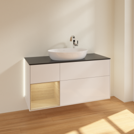 Тумба под раковину Villeroy & Boch Finion 120х50,1 см с подсветкой МДФ глянцевый белый лак/стекло черное матовое G942PCGF