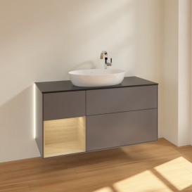 Тумба під раковину Villeroy & Boch Finion 120х50,1 см з підсвічуванням антрацит матовий лак/скло чорне матове G942PCGK