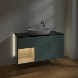 Тумба под раковину Villeroy & Boch Finion 120х50,1 см с подсветкой МДФ оливковый матовый лак/стекло черное матовое G942PCGM