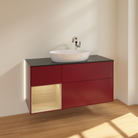 Тумба под раковину Villeroy & Boch Finion 120х50,1 см с подсветкой МДФ пион матовый лак/стекло черное матовое G942PCHB