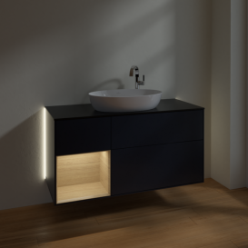 Тумба под раковину Villeroy & Boch Finion 120х50,1 см с подсветкой МДФ темно-синий матовый лак/стекло черное матовое G942PCHG