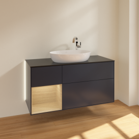 Тумба под раковину Villeroy & Boch Finion 120х50,1 см с подсветкой МДФ темно-синий матовый лак/стекло черное матовое G942PCHG