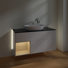 Тумба под раковину Villeroy & Boch Finion 120х50,1 см с подсветкой МДФ белый матовый лак/стекло черное матовое G942PCMT