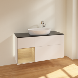 Тумба під раковину Villeroy & Boch Finion 120х50,1 см із підсвічуванням МДФ білий матовий лак/скло чорне матове G942PCMT