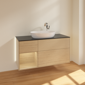 Тумба под раковину Villeroy & Boch Finion 120х50,1 см с подсветкой МДФ шпон дуба/стекло черное матовое G942PCPC