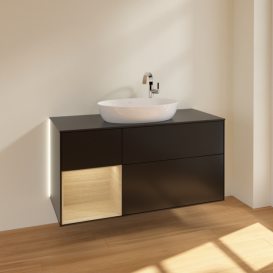 Тумба под раковину Villeroy & Boch Finion 120х50,1 см с подсветкой МДФ черный матовый лак/стекло черное матовое G942PCPD