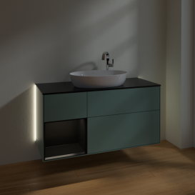 Тумба під раковину Villeroy & Boch Finion 120х50,1 см із підсвічуванням МДФ оливковий матовий лак/скло чорне матове G942PDGM