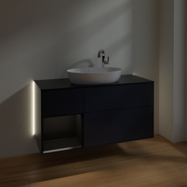 Тумба под раковину Villeroy & Boch Finion 120х50,1 см с подсветкой МДФ темно-синий матовый лак/стекло черное матовое G942PDHG