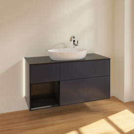 Тумба под раковину Villeroy & Boch Finion 120х50,1 см с подсветкой МДФ темно-синий матовый лак/стекло черное матовое G942PDHG