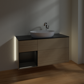 Тумба под раковину Villeroy & Boch Finion 120х50,1 см с подсветкой МДФ шпон дуба/стекло черное матовое G942PDPC
