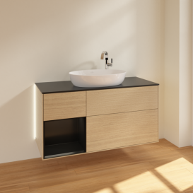 Тумба под раковину Villeroy & Boch Finion 120х50,1 см с подсветкой МДФ шпон дуба/стекло черное матовое G942PDPC