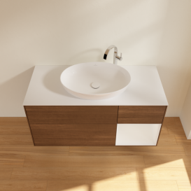 Тумба под раковину Villeroy & Boch Finion 120х50,1 см с подсветкой МДФ шпон грецкого ореха/стекло белое матовое F951GFGN