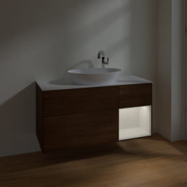 Тумба под раковину Villeroy & Boch Finion 120х50,1 см с подсветкой МДФ шпон грецкого ореха/стекло белое матовое F951GFGN