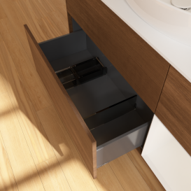 Тумба под раковину Villeroy & Boch Finion 120х50,1 см с подсветкой МДФ шпон грецкого ореха/стекло белое матовое F951GFGN