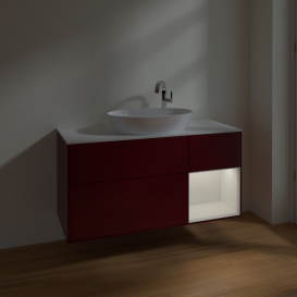 Тумба под раковину Villeroy & Boch Finion 120х50,1 см с подсветкой МДФ пион матовый лак/стекло белое матовое F951GFHB