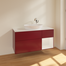 Тумба под раковину Villeroy & Boch Finion 120х50,1 см с подсветкой МДФ пион матовый лак/стекло белое матовое F951GFHB