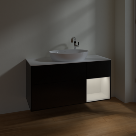 Тумба под раковину Villeroy & Boch Finion 120х50,1 см с подсветкой МДФ черный матовый лак/стекло белое матовое F951GFPD