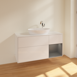 Тумба под раковину Villeroy & Boch Finion 120х50,1 см с подсветкой МДФ глянцевый белый лак/стекло белое матовое F951GKGF
