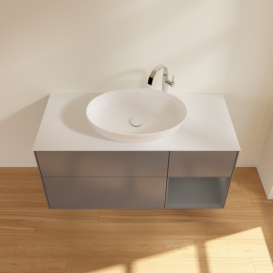 Тумба під раковину Villeroy & Boch Finion 120х50,1 см з підсвічуванням антрацит матовий лак/скло біле матове F951GKGK