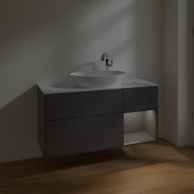 Тумба під раковину Villeroy & Boch Finion 120х50,1 см з підсвічуванням антрацит матовий лак/скло біле матове F951GKGK