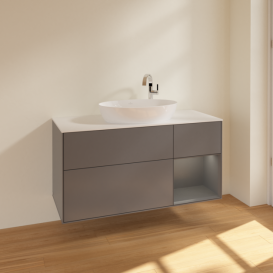 Тумба під раковину Villeroy & Boch Finion 120х50,1 см з підсвічуванням антрацит матовий лак/скло біле матове F951GKGK