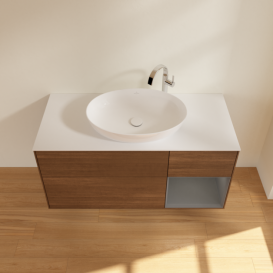 Тумба под раковину Villeroy & Boch Finion 120х50,1 см с подсветкой МДФ шпон грецкого ореха/стекло белое матовое F951GKGN