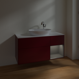 Тумба под раковину Villeroy & Boch Finion 120х50,1 см с подсветкой МДФ пион матовый лак/стекло белое матовое F951GKHB