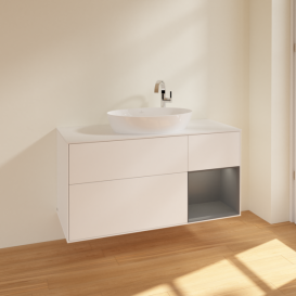 Тумба под раковину Villeroy & Boch Finion 120х50,1 см с подсветкой МДФ белый матовый лак/стекло белое матовое F951GKMT