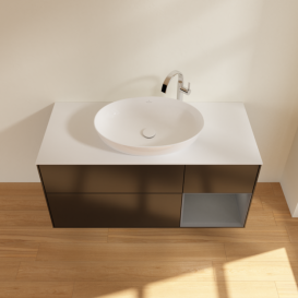 Тумба под раковину Villeroy & Boch Finion 120х50,1 см с подсветкой МДФ черный матовый лак/стекло белое матовое F951GKPD