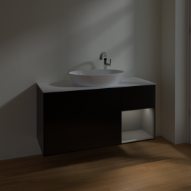 Тумба под раковину Villeroy & Boch Finion 120х50,1 см с подсветкой МДФ черный матовый лак/стекло белое матовое F951GKPD