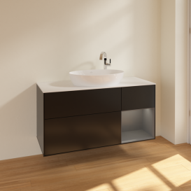 Тумба под раковину Villeroy & Boch Finion 120х50,1 см с подсветкой МДФ черный матовый лак/стекло белое матовое F951GKPD