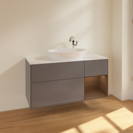 Тумба под раковину Villeroy & Boch Finion 120х50,1 см с подсветкой МДФ антрацит матовый лак/стекло белое матовое F951GNGK