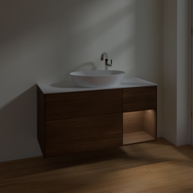 Тумба под раковину Villeroy & Boch Finion 120х50,1 см с подсветкой МДФ шпон грецкого ореха/стекло белое матовое F951GNGN