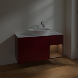 Тумба под раковину Villeroy & Boch Finion 120х50,1 см с подсветкой МДФ пион матовый лак/стекло белое матовое F951GNHB