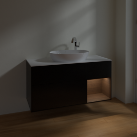 Тумба под раковину Villeroy & Boch Finion 120х50,1 см с подсветкой МДФ черный матовый лак/стекло белое матовое F951GNPD