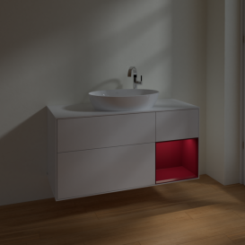 Тумба под раковину Villeroy & Boch Finion 120х50,1 см с подсветкой МДФ глянцевый белый лак/стекло белое матовое F951HBGF