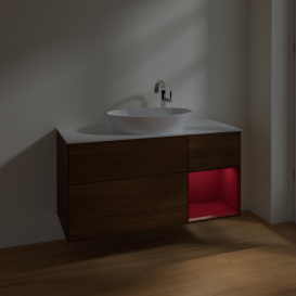 Тумба под раковину Villeroy & Boch Finion 120х50,1 см с подсветкой МДФ шпон грецкого ореха/стекло белое матовое F951HBGN