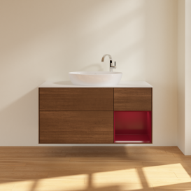 Тумба под раковину Villeroy & Boch Finion 120х50,1 см с подсветкой МДФ шпон грецкого ореха/стекло белое матовое F951HBGN