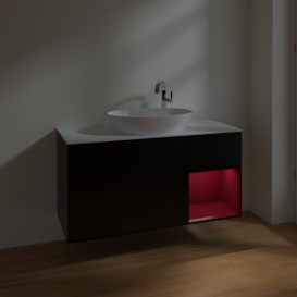 Тумба под раковину Villeroy & Boch Finion 120х50,1 см с подсветкой МДФ черный матовый лак/стекло белое матовое F951HBPD