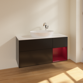 Тумба под раковину Villeroy & Boch Finion 120х50,1 см с подсветкой МДФ черный матовый лак/стекло белое матовое F951HBPD