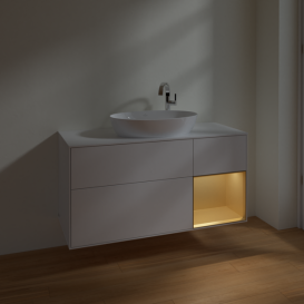 Тумба под раковину Villeroy & Boch Finion 120х50,1 см с подсветкой МДФ глянцевый белый лак/стекло белое матовое F951HFGF